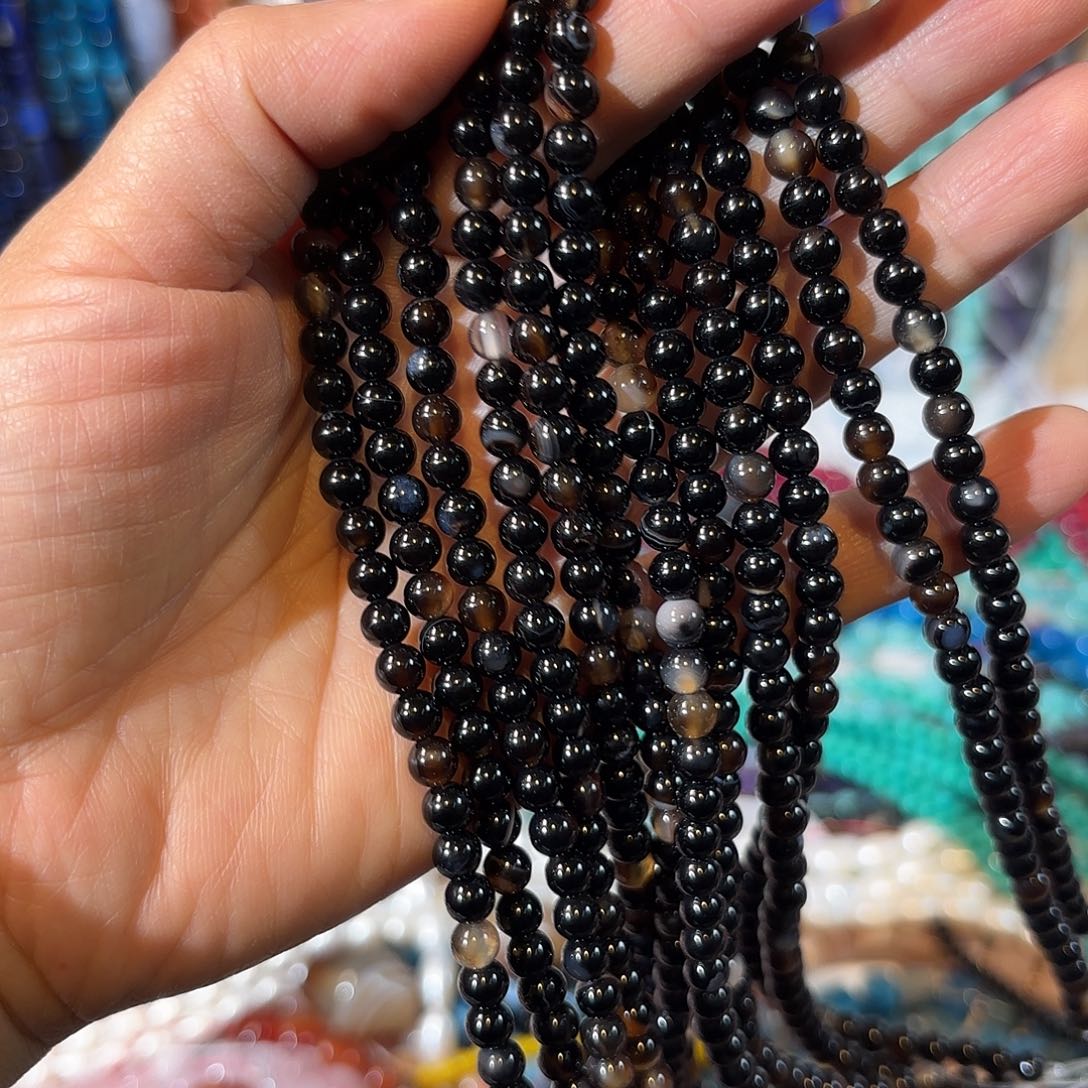 玛瑙/玉髓未镶嵌珠宝半成品黑玛瑙卡5mm2条