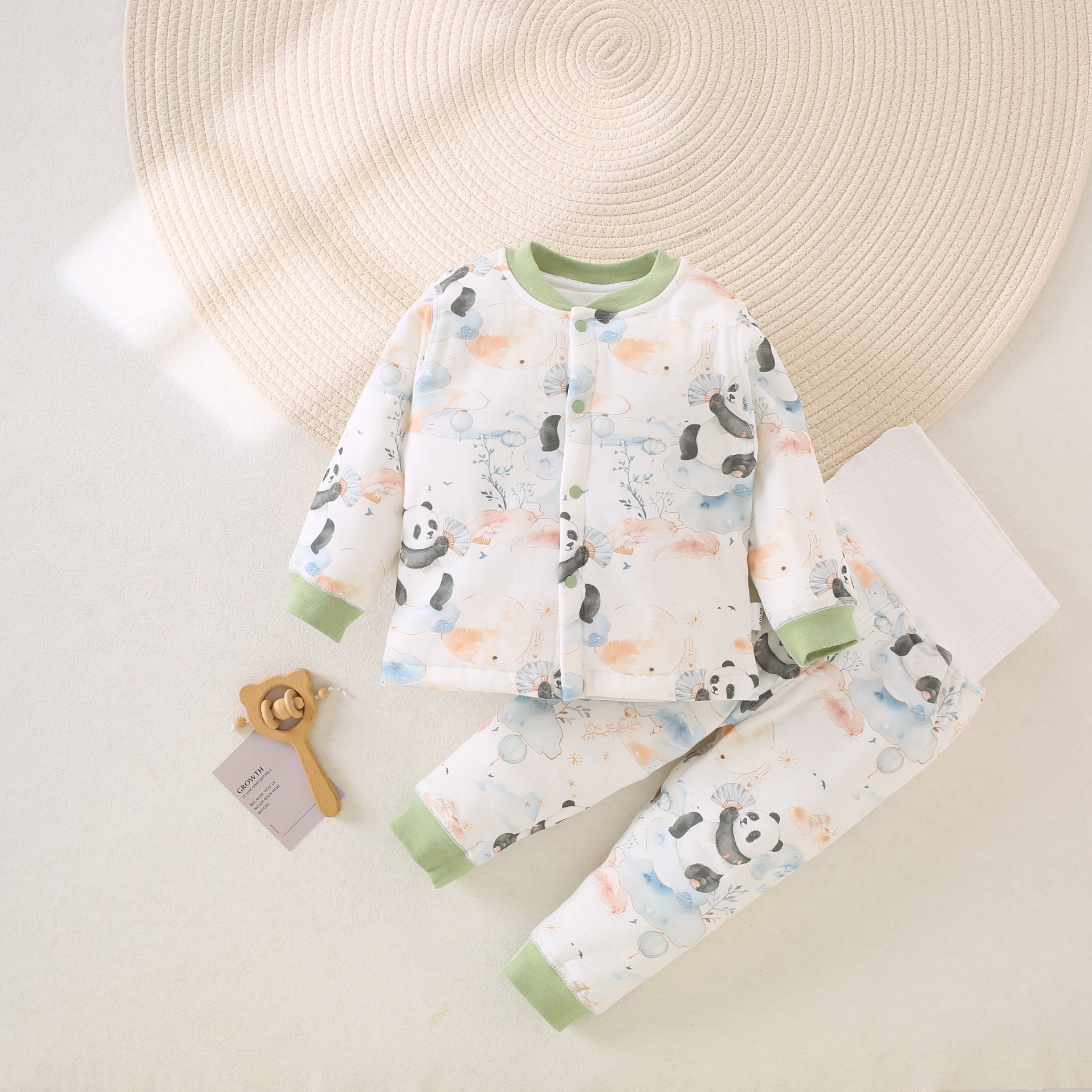 宝宝40G薄棉无骨立领高腰护腹裤套装男女宝