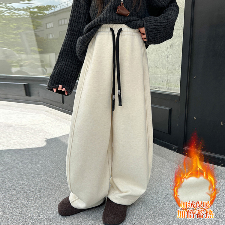 女童秋冬一体绒加绒裤子儿童直筒糯米裤女孩秋冬运动裤休闲阔腿裤