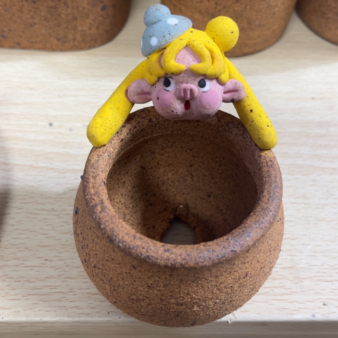 泥塑古镇炻陶花盆