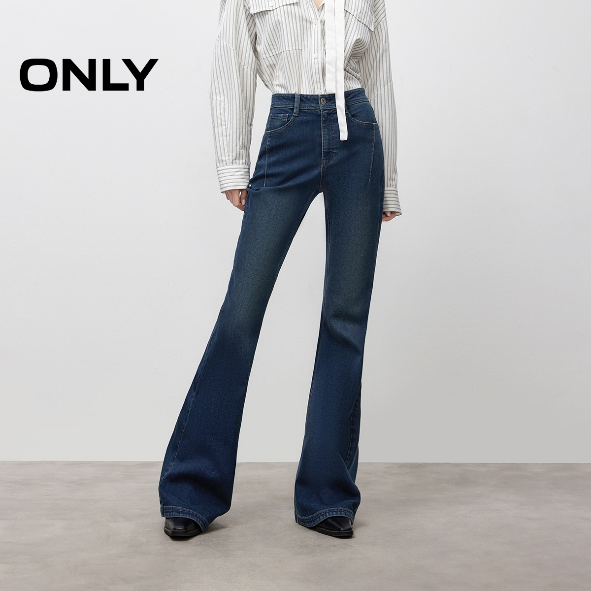 ONLY2025冬季新款通勤复古喇叭裤做旧磨白长裤牛仔裤女|125432037