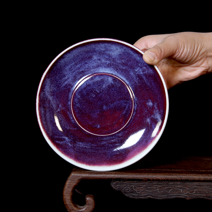 钧瓷壶承钧瓷果盘纯手工漫游支烧直径16.5高3.2cm陶瓷壶承果盘