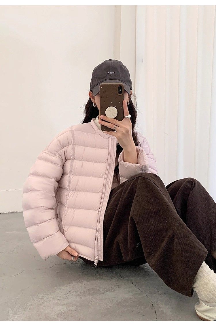 90白鸭绒圆领宽松排骨羽绒服女短款2025冬季新款小个子保暖外套