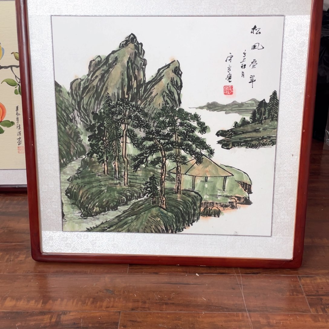 国画手绘带框63*63厘米