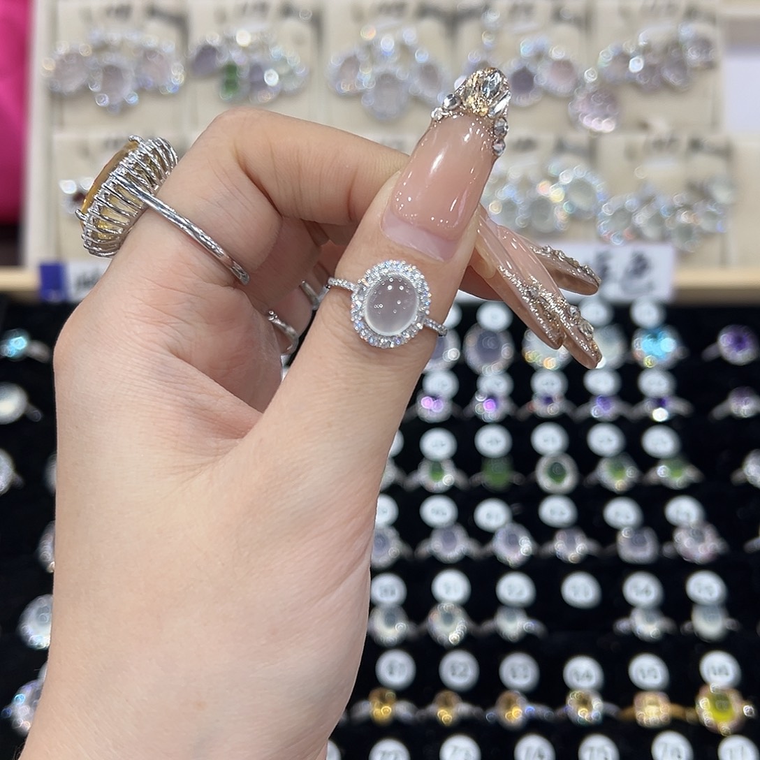 特***别蛇纹石玉银S925镀金镶嵌戒指