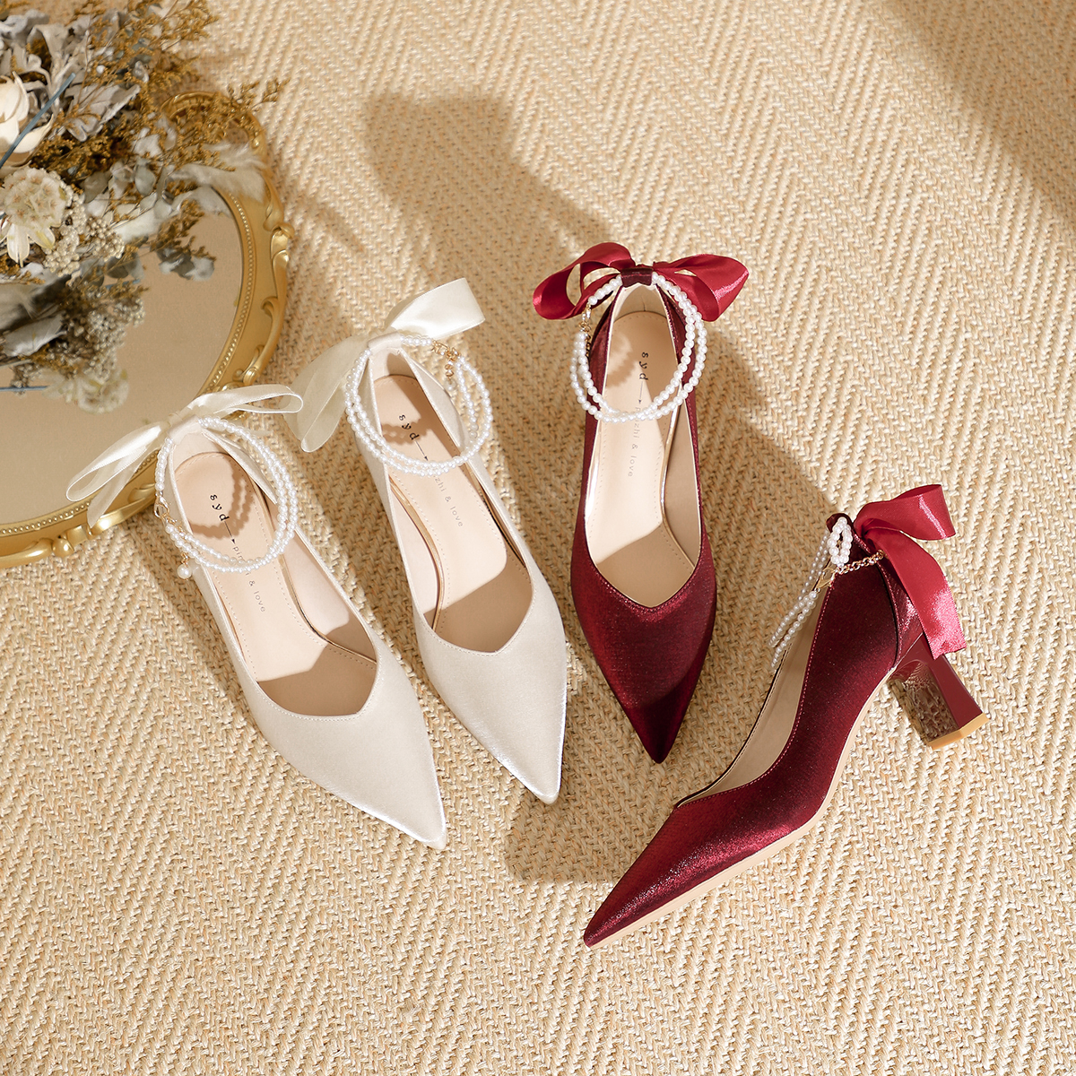 仙女风新款法式高跟鞋女珍珠一字扣带百搭洋气不累脚单鞋YD-22A