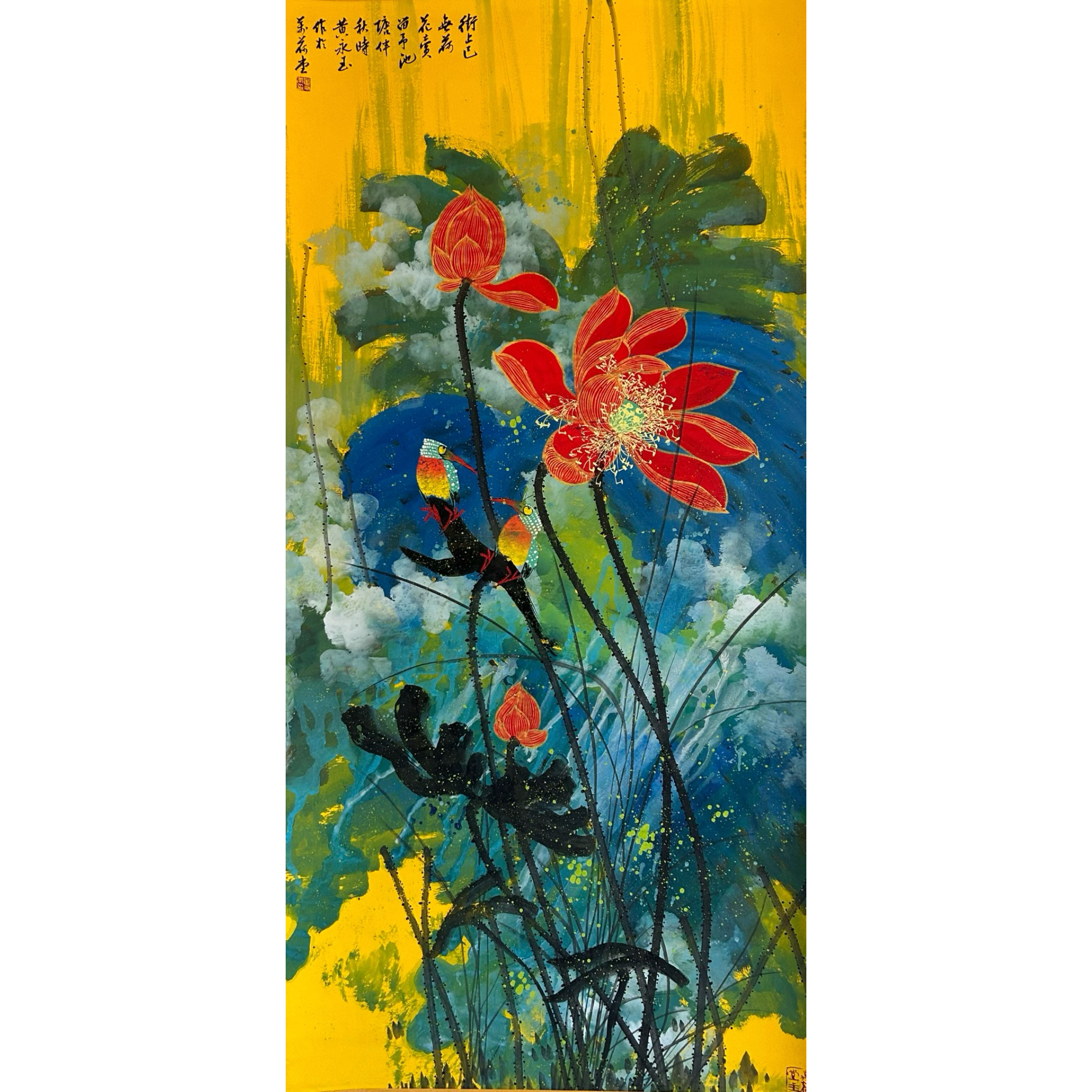 161 花鸟 纸本设色立轴 136x67