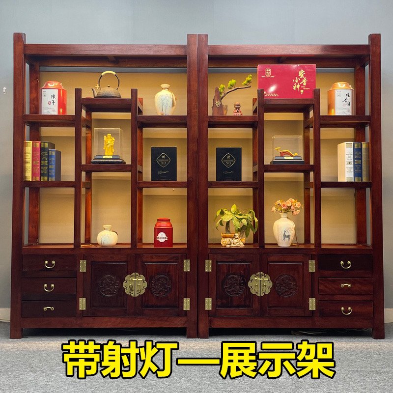 老船木博古架实木展示柜茶叶架办公室多功能落地酒柜置物架