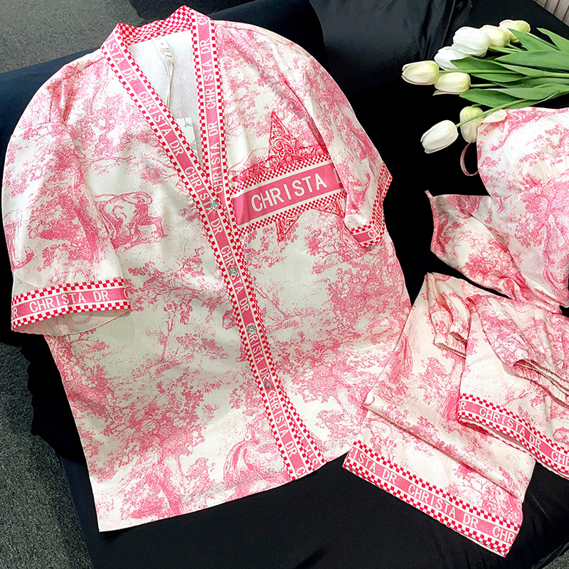 【花花092】短袖四件套家居服丝质套装睡衣新款上新可外穿-24061