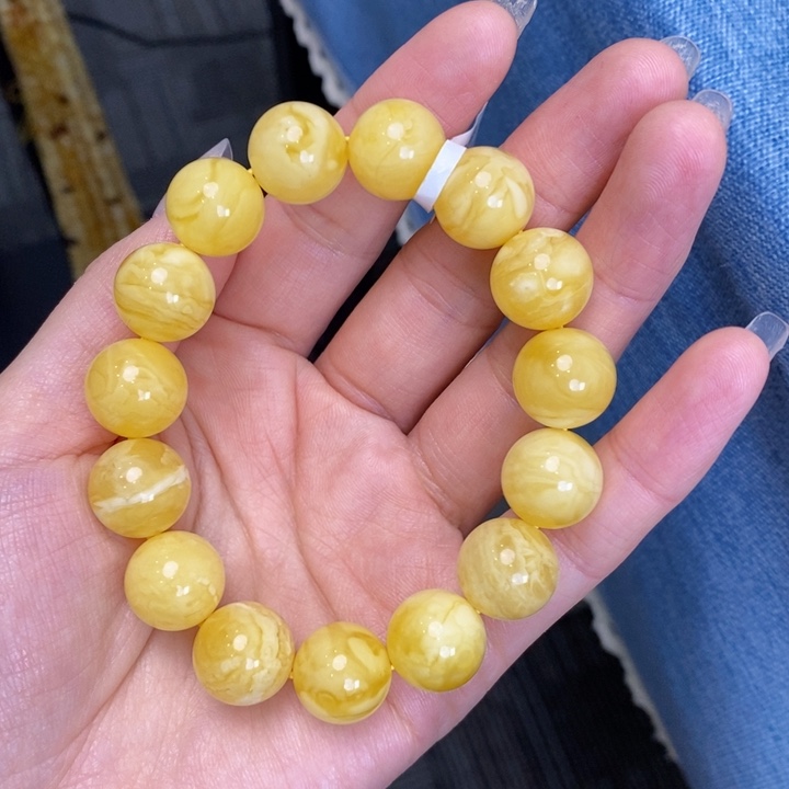 蜜蜡手链未镶嵌心***好天然无优化琥珀蜜蜡
