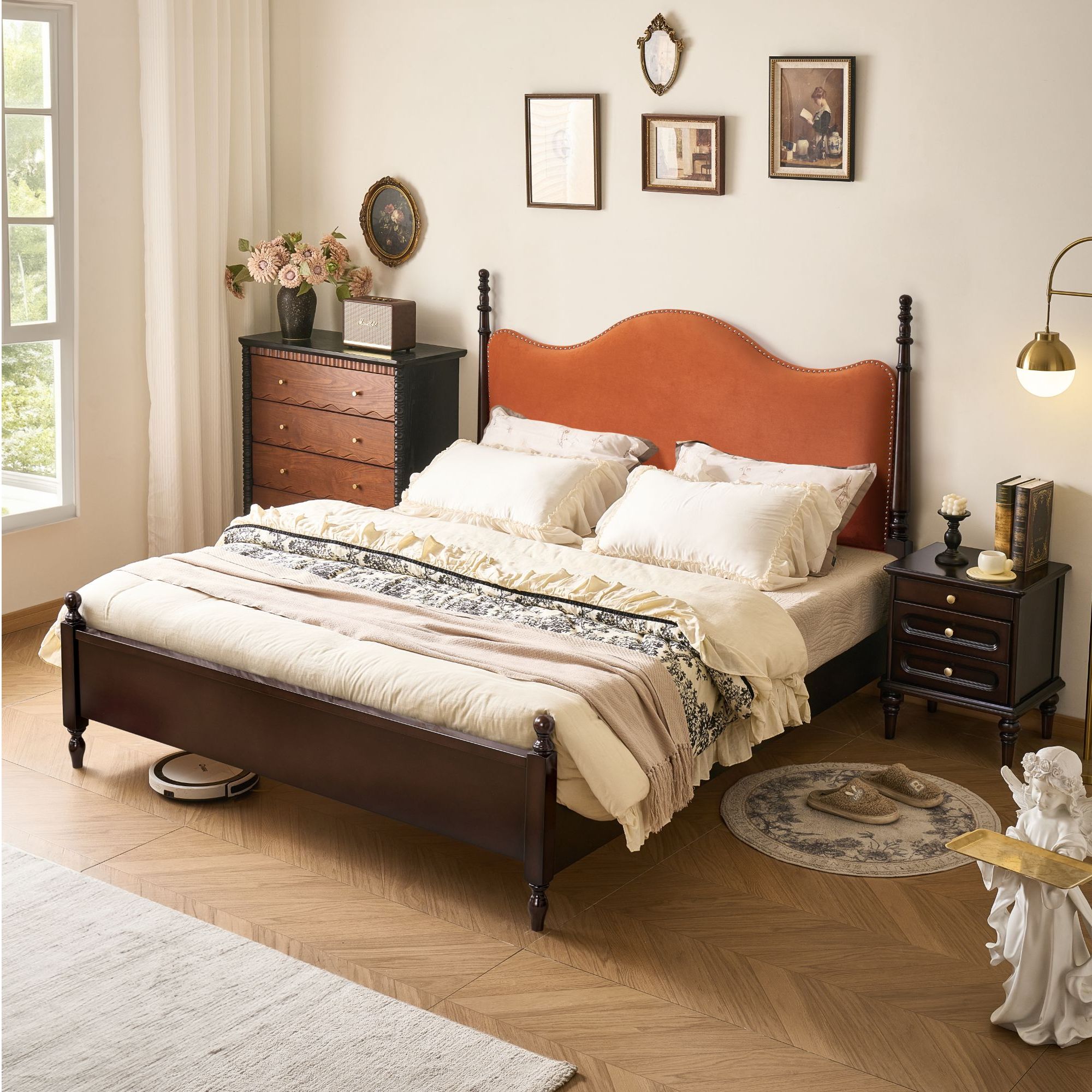 全实木床1.5米美式床双人床1.8米1.5m中古风床婚床复古家用