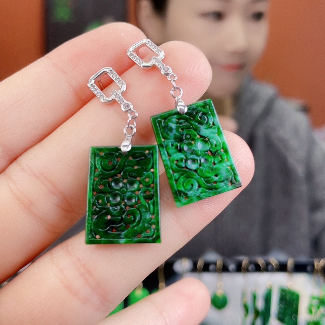 翡翠银S925镶嵌耳饰