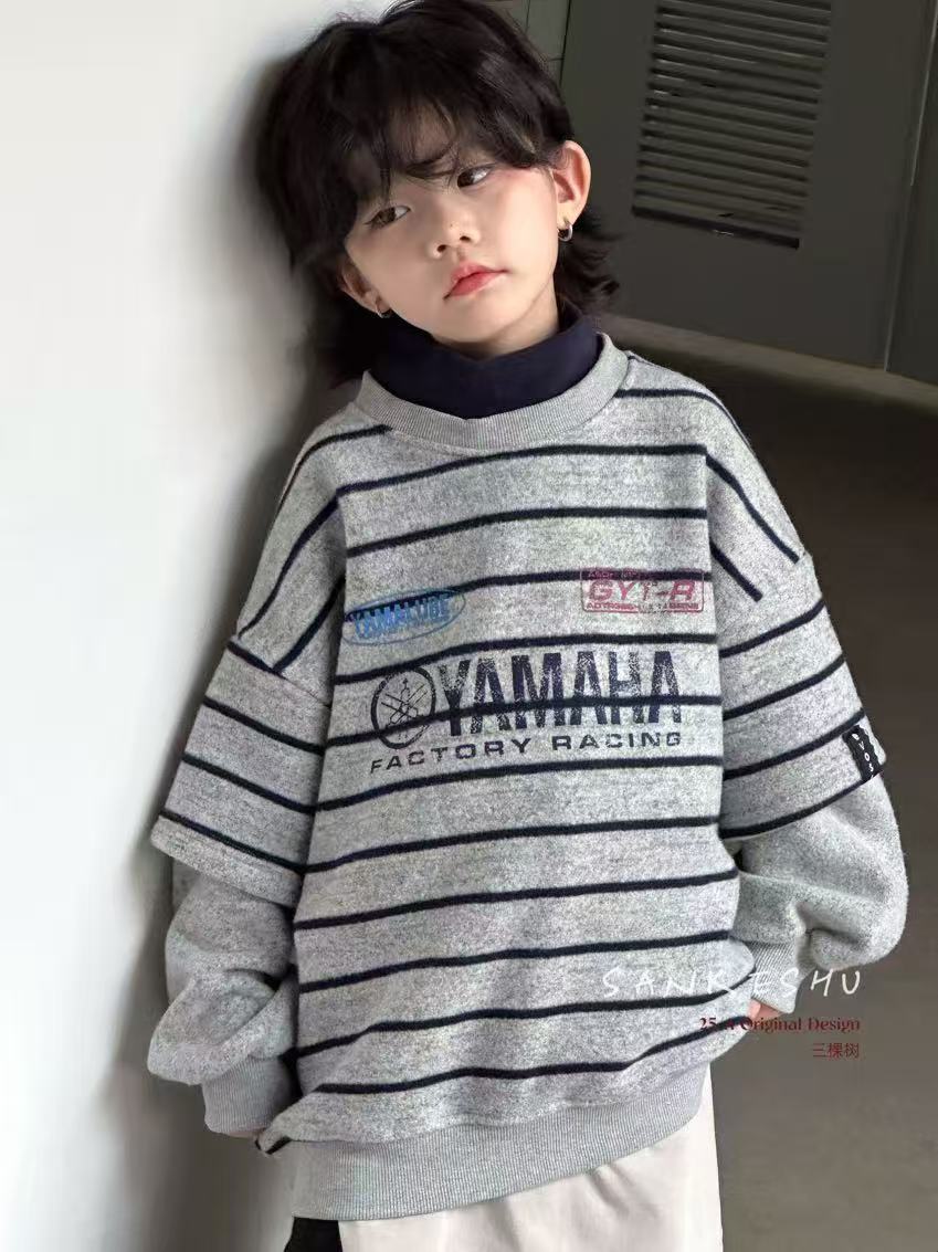 【奢彩棉加绒】秋冬款儿童韩版加厚一体绒休闲卫衣2025新款假两件