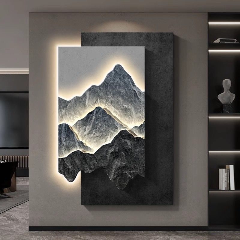 新中式背有靠山玄关装饰画入户正对门口挂画轻奢高级感客厅壁画灯