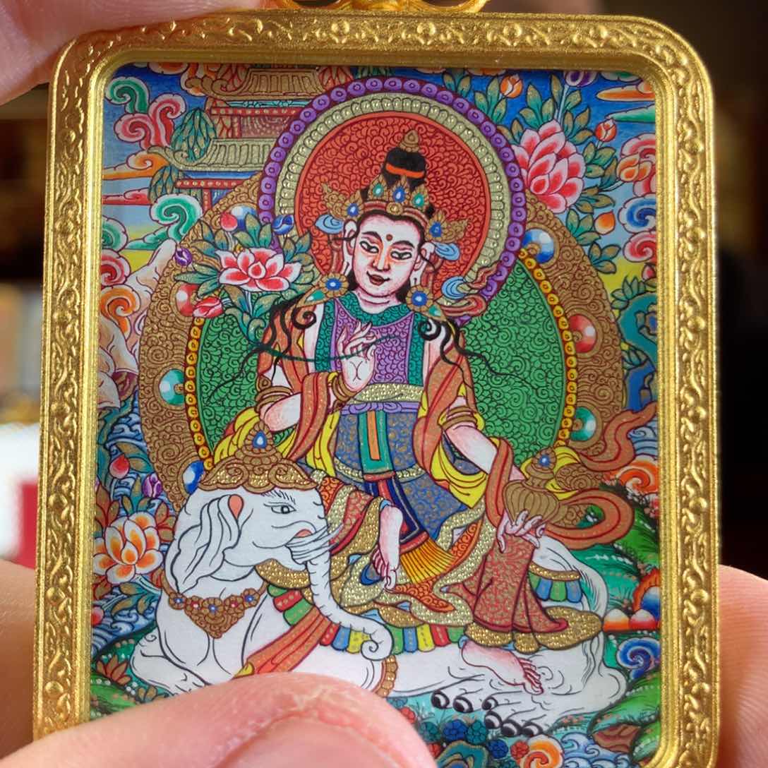 吊坠热贡纯手绘唐卡普贤（龙蛇）