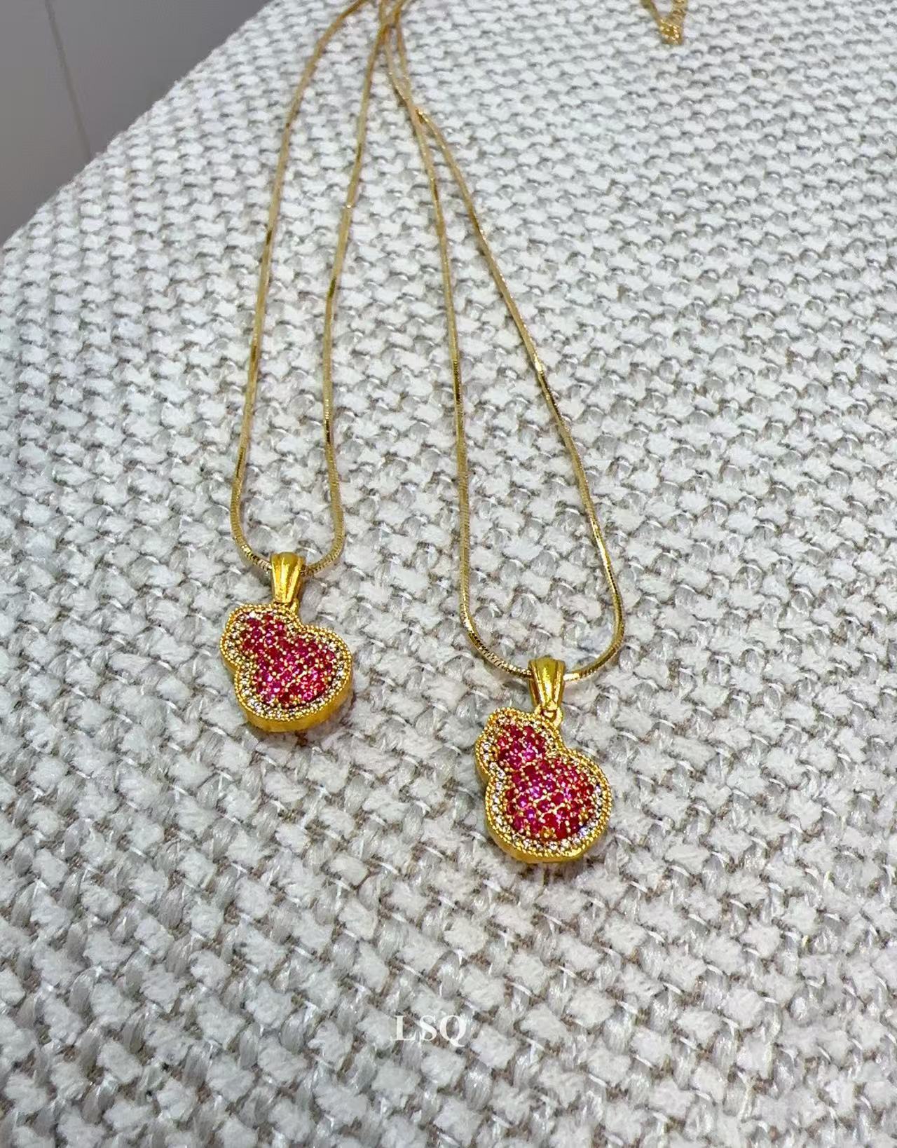 铜合金项链 SQ思岐新中式-满锆玫粉葫芦项链5539