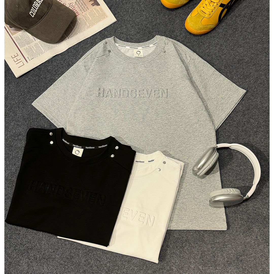 HandSeven夏季重磅铆钉百搭T恤美式宽松圆领字母半袖休闲潮流显瘦