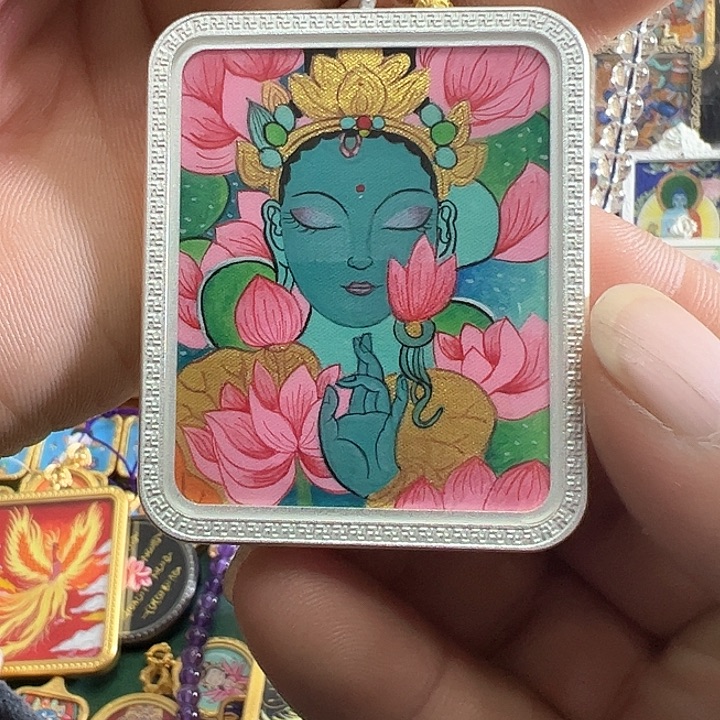 吊坠纯手绘荷花绿渡