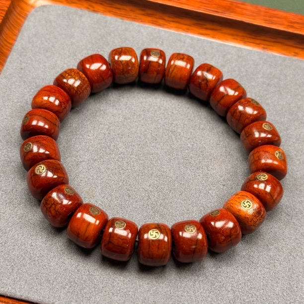 藏式精美骨制镶嵌万字手串