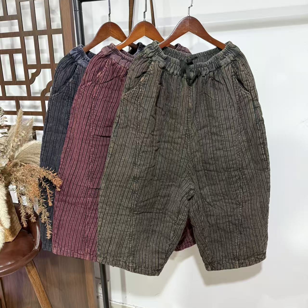 炒色夹棉复古棉裤