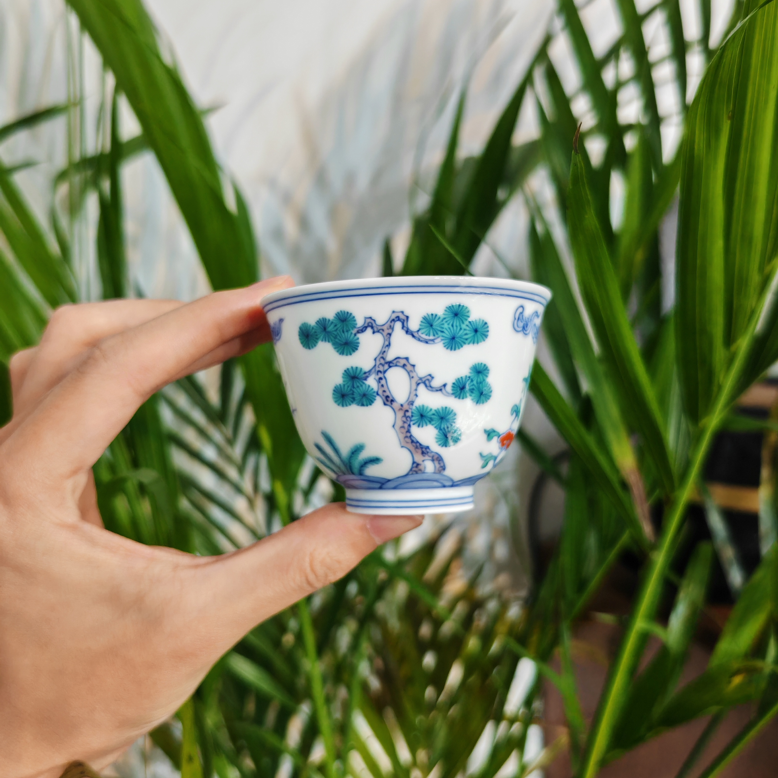 明逸堂手绘陶瓷|品茗杯复古釉下彩杯纯手工主人杯茶具茶杯单杯