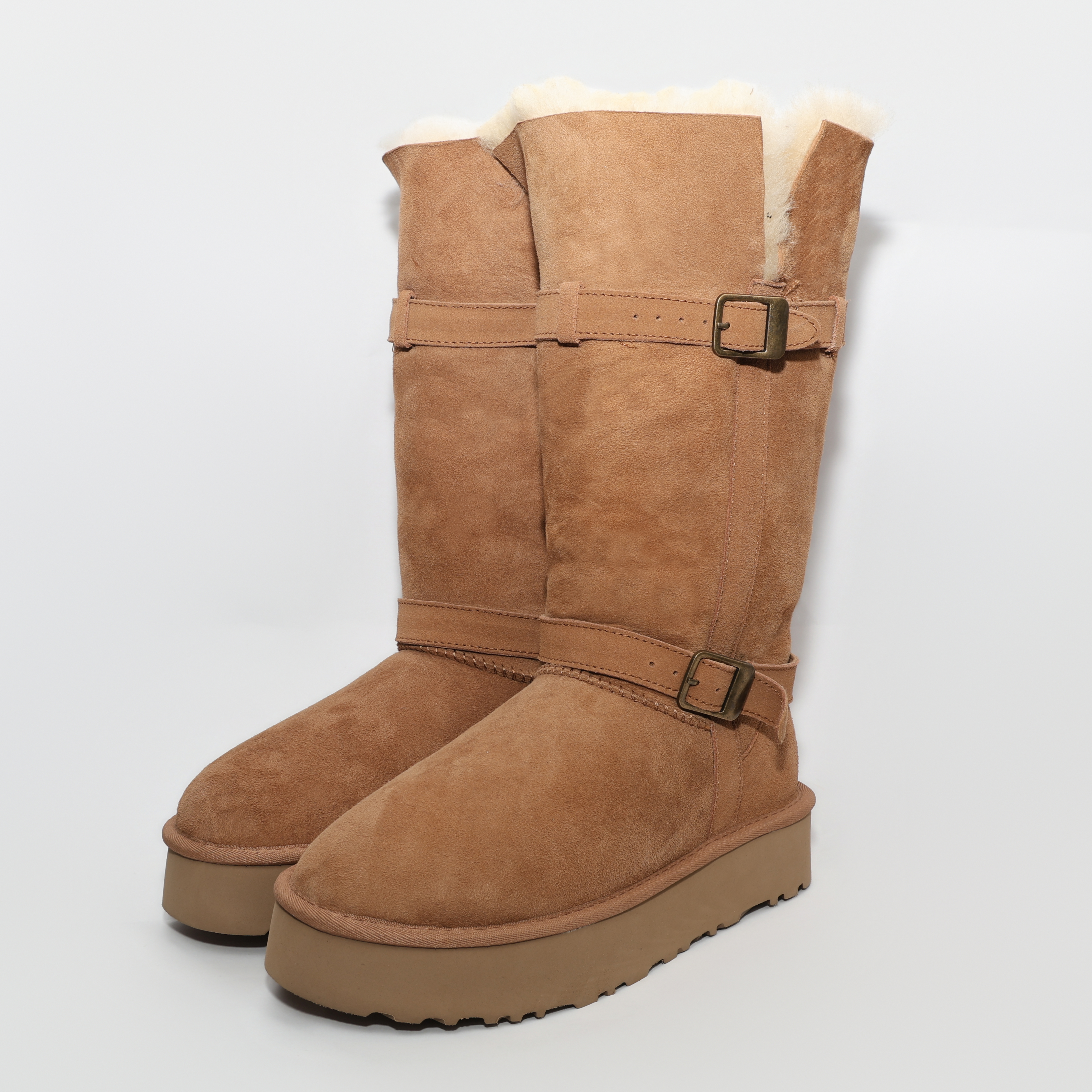 【骑士靴】新款皮毛一体厚底中筒骑士靴