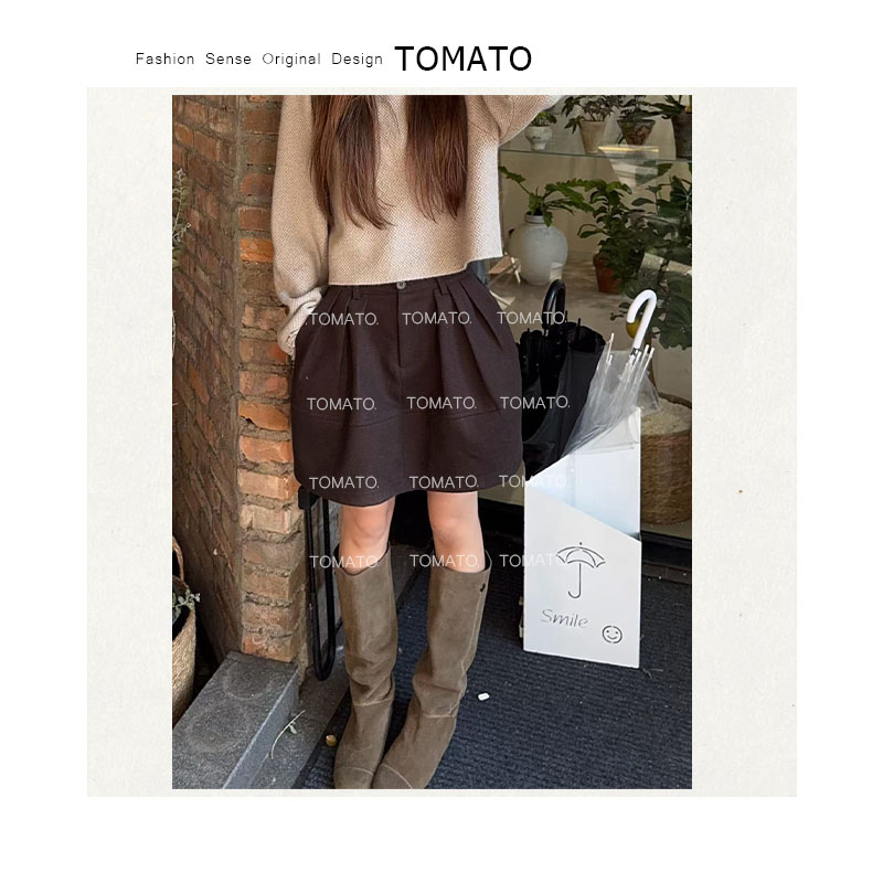 TomaTo-韩系新款秋冬高腰百搭显瘦休闲花苞半身蓬蓬裙C25Q77219