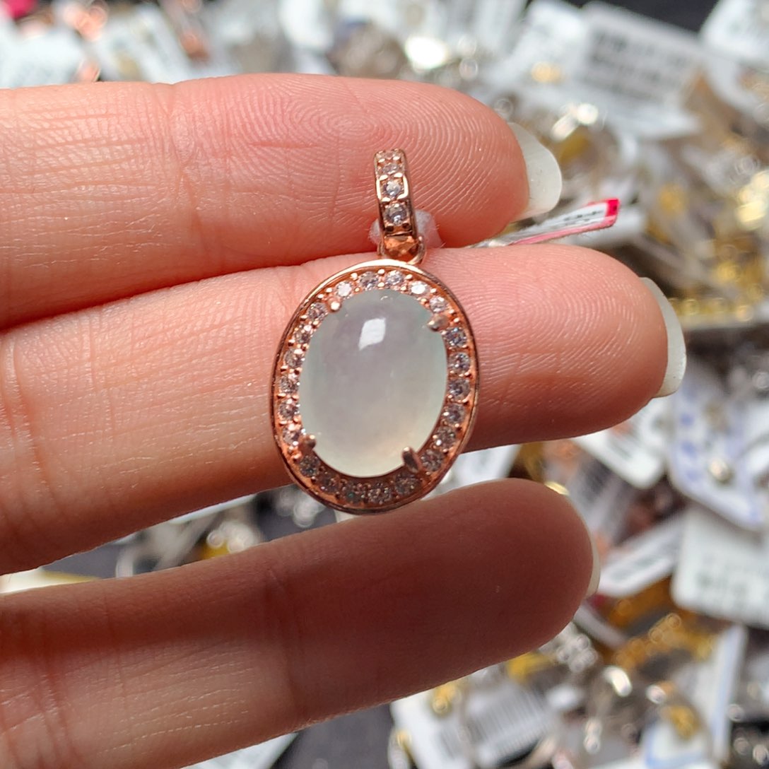 翡翠戒指银S925镶嵌天然翡翠吊坠