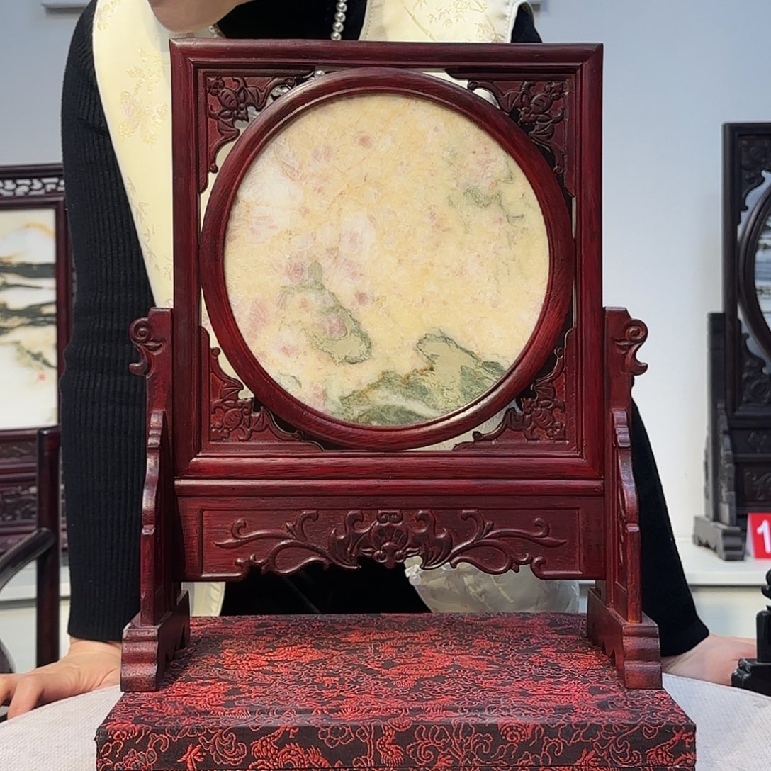 石材天然大理石画屏风摆件30×36