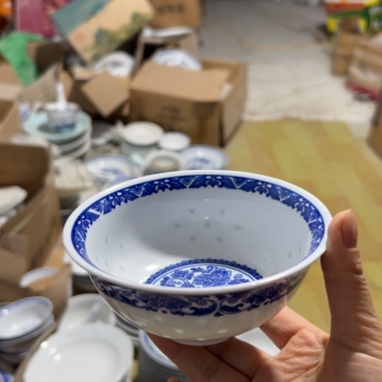 碗青花玲珑5寸牡丹饭碗