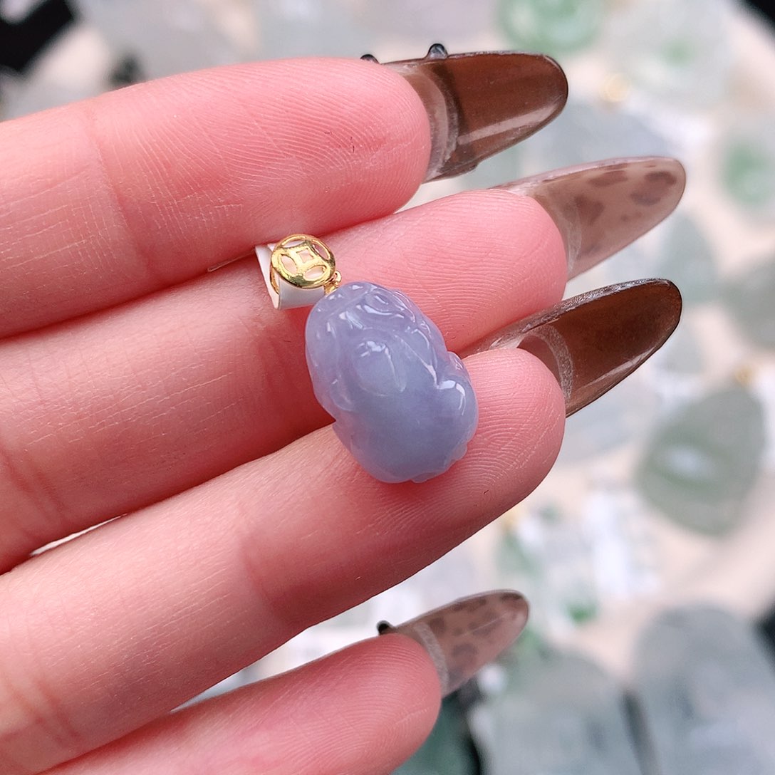 翡翠颈饰18K金镶嵌紫貔貅18.5、14、9.5、5.5