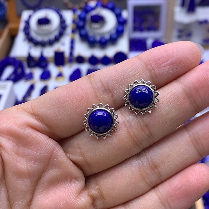 青金石银S925镶嵌耳钉