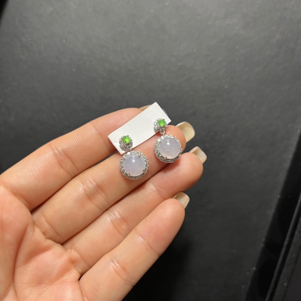 天然缅甸翡翠A货冰紫大颗粒耳坠气质款
