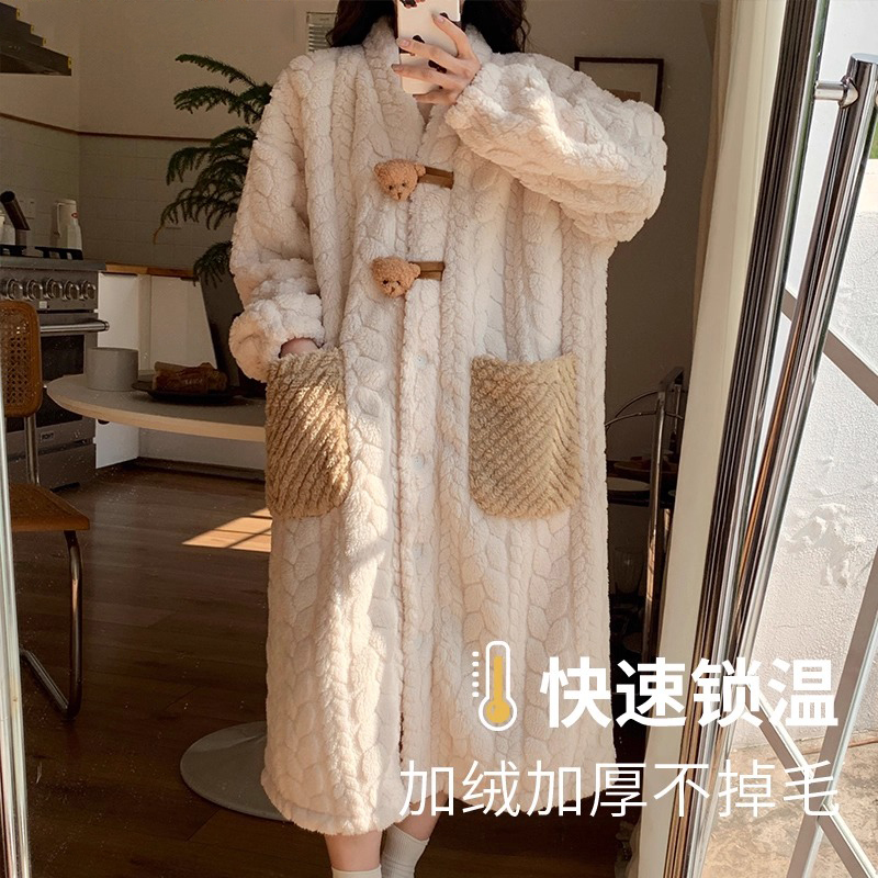 2025新款秋冬季睡袍女珊瑚绒加绒加厚长款浴袍冬天睡裙睡衣家居服