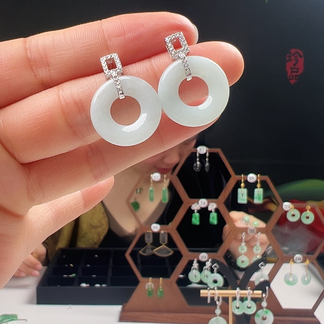 银S925镶嵌翡翠耳饰