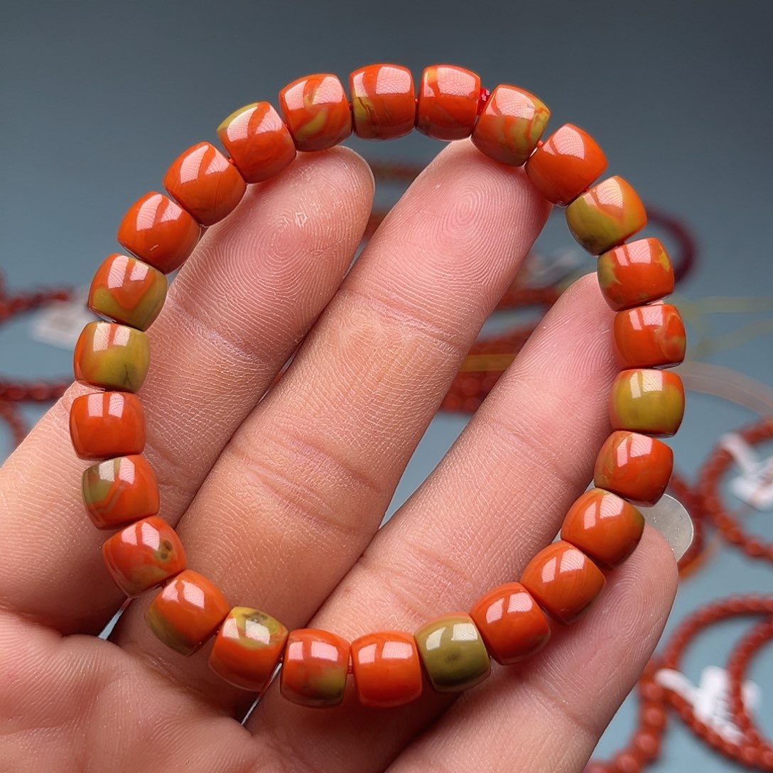 南红玛瑙未镶嵌手链直切包浆卡8十