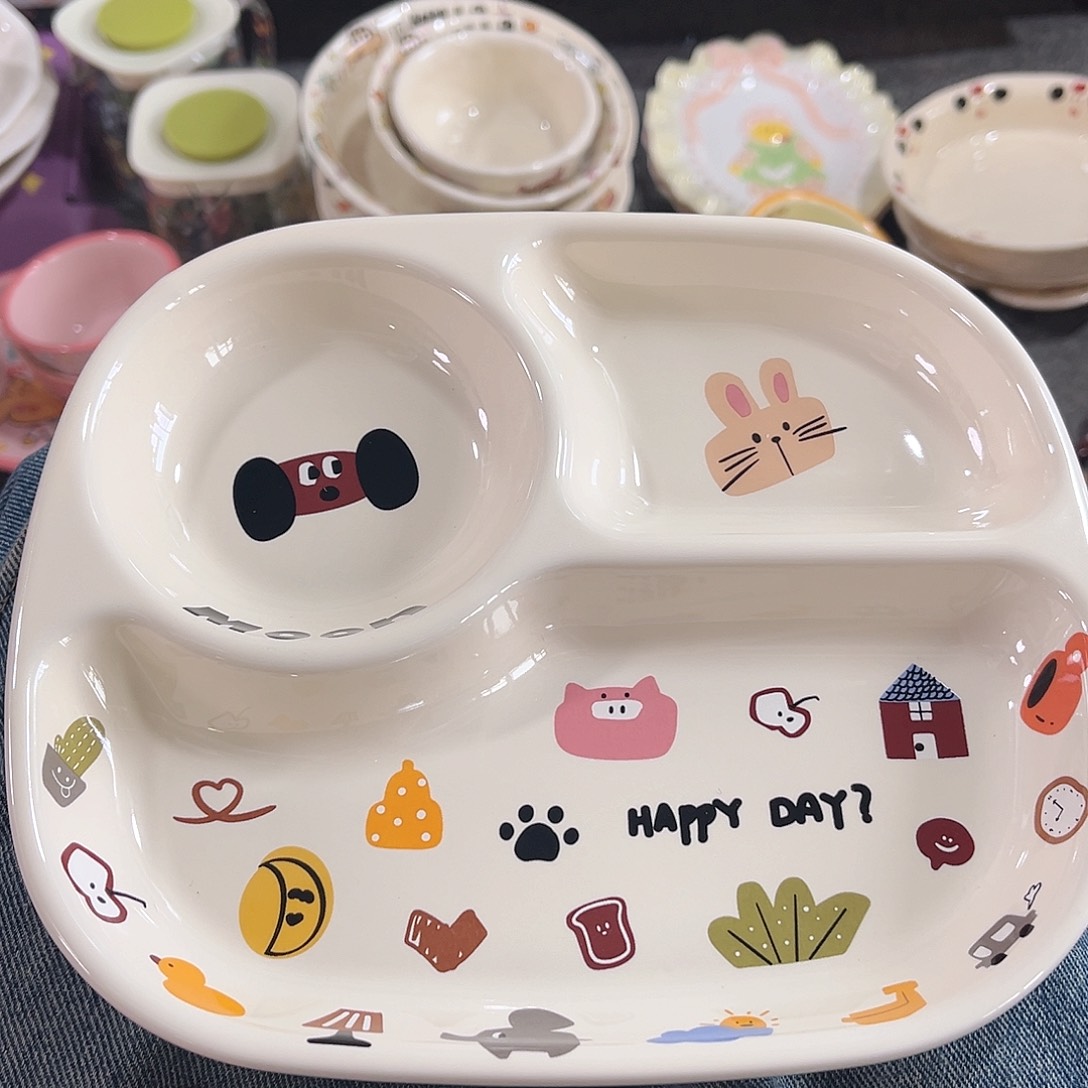 陶瓷月亮小狗分餐盘带彩盒