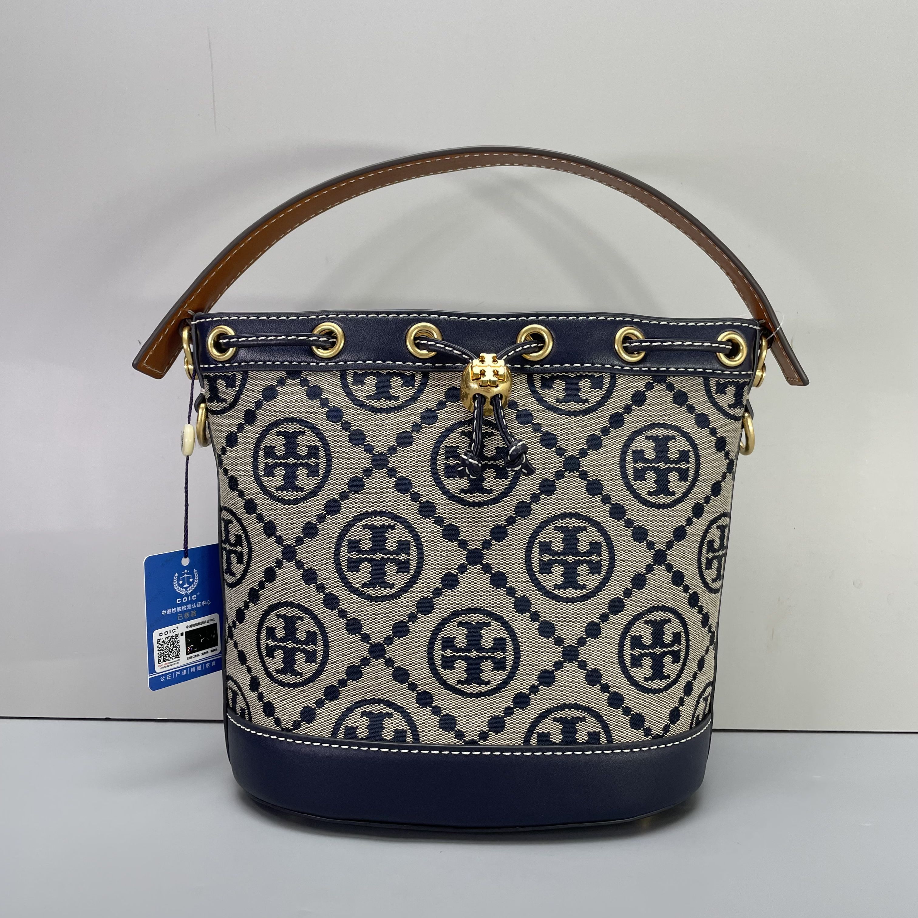 99新 TORY BURCH/汤丽柏琦 微瑕小林织物水桶包21*21*12 SB051610