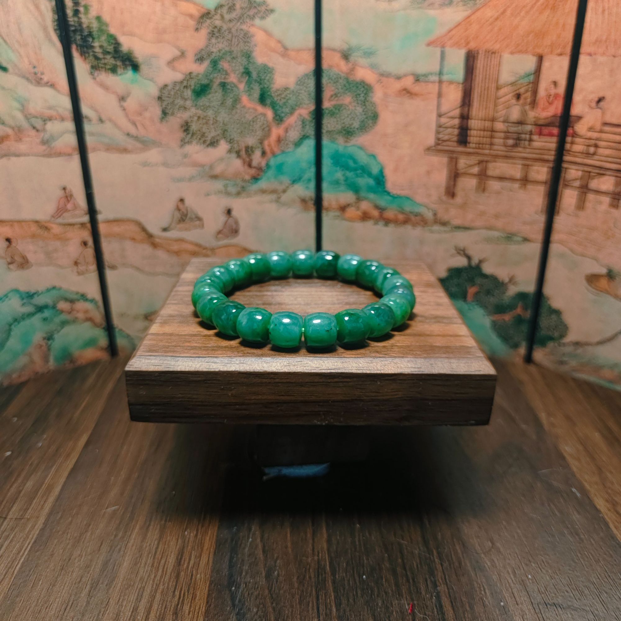 N和田玉碧玉桶珠手串（卡10）2093