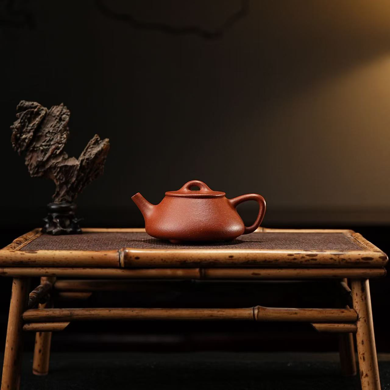 黄龙山原矿宝山降坡红泥【平盖石瓢】130毫升宜兴手工紫砂壶茶壶