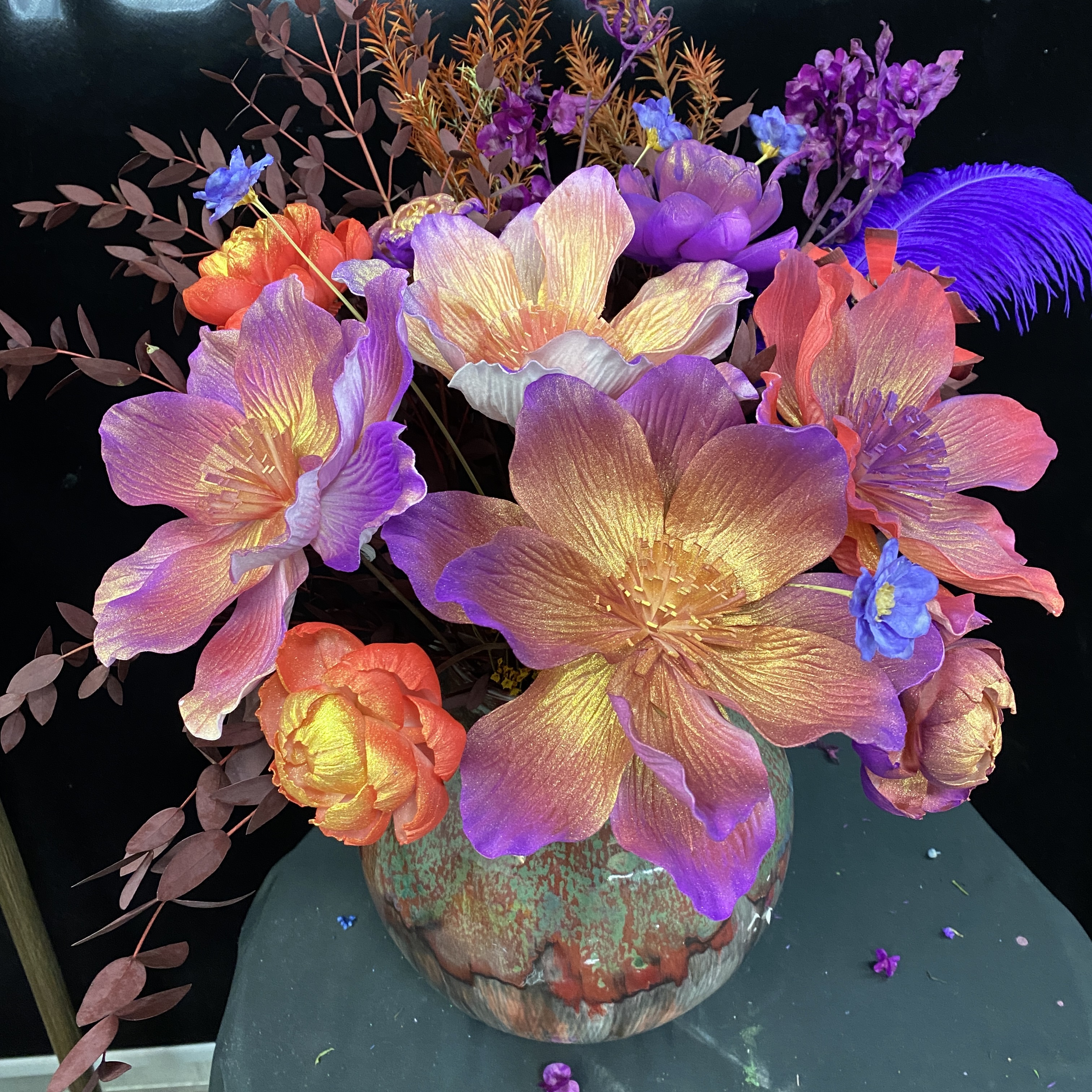 【红紫金色系】家居瓶插艺术干花永生花手工花渐变色订制花束不含瓶
