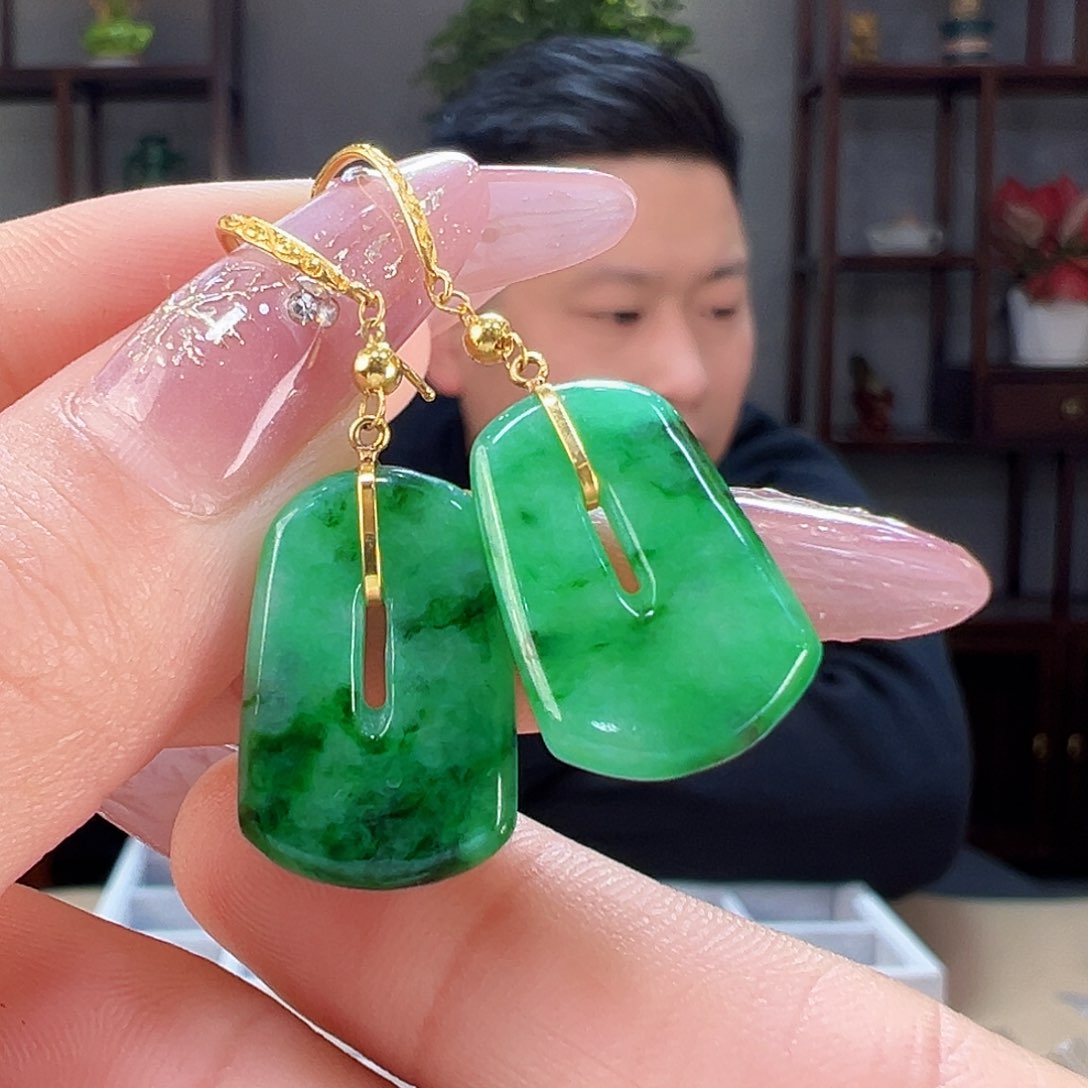 翡翠耳饰18K金镶嵌耳环34