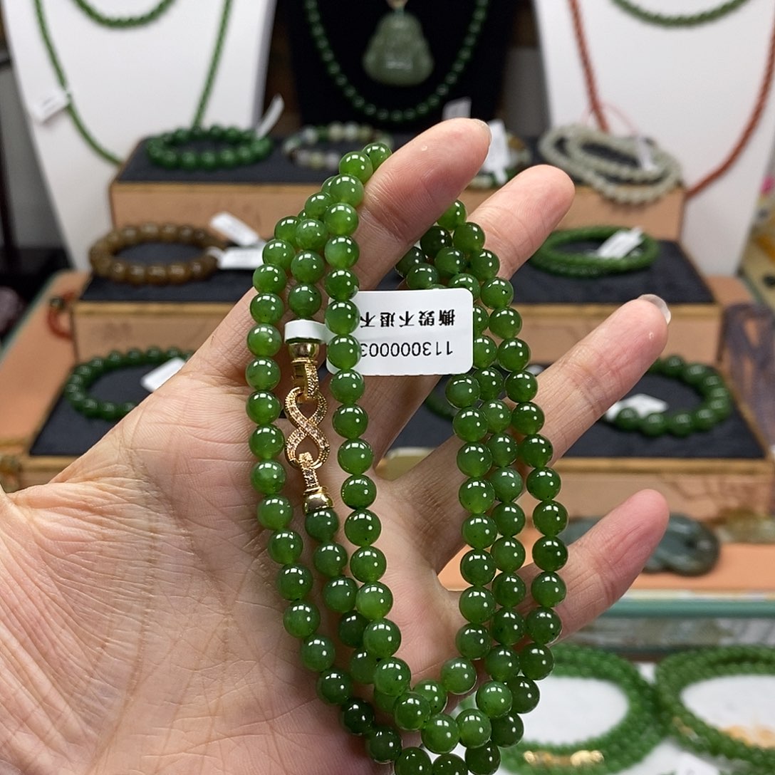 和田玉（碧玉）颈饰未镶嵌6mm阳绿