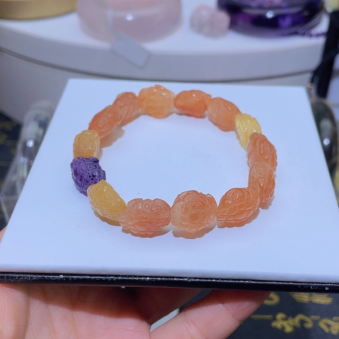 水晶手串未镶嵌天然黄兔毛手串