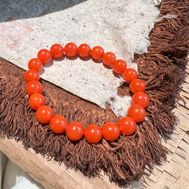 天然原矿南红柿子红无裂色正手串素圈