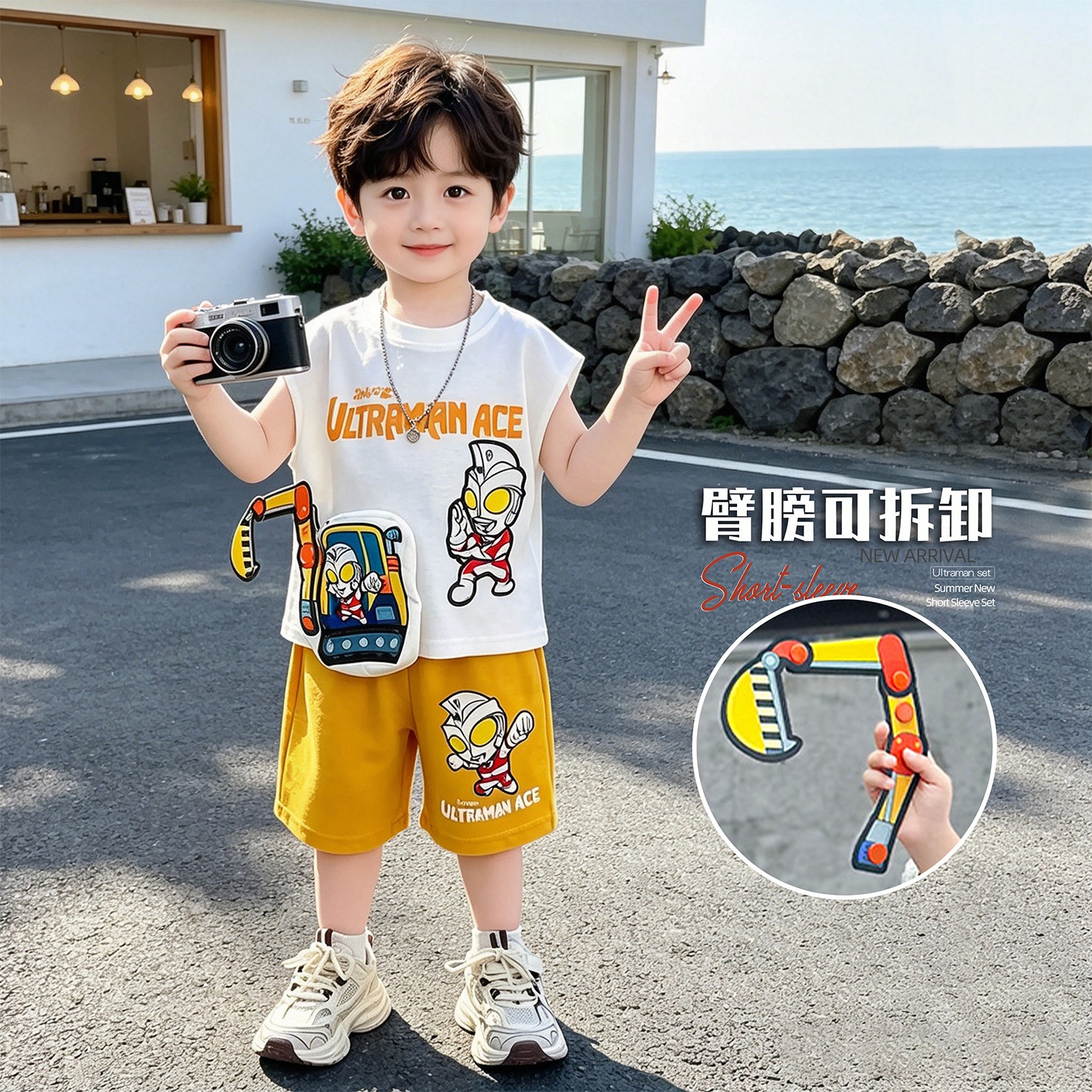 奥特曼衣服儿童背心男童夏套装2025新款帅气男孩薄款宝宝运动夏装