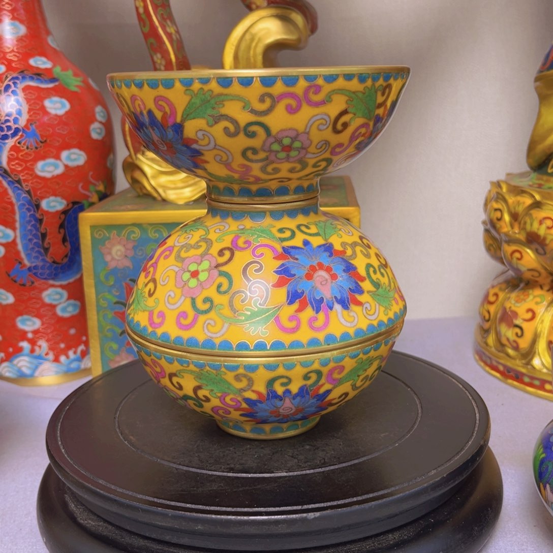 新***生铜胎掐丝珐琅碗三个