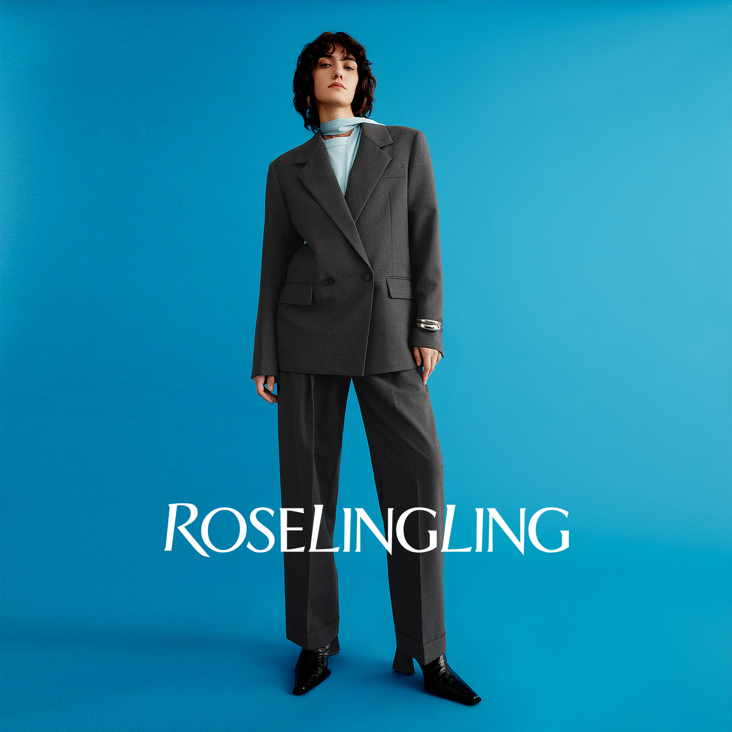 ROSELINGLING职场造型模板 进口挺括绵羊毛建筑感廓西+微锥西装裤