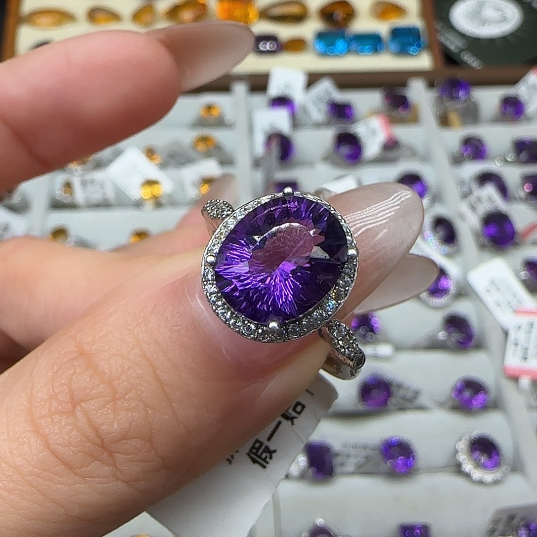 徐***细银S925镶嵌珠宝半成品水晶乌拉圭紫水晶 