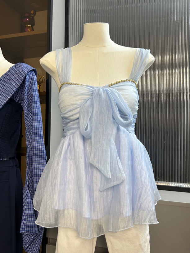 重工镶水钻蝴蝶结吊带背心纯欲风无袖宽松显瘦小衫